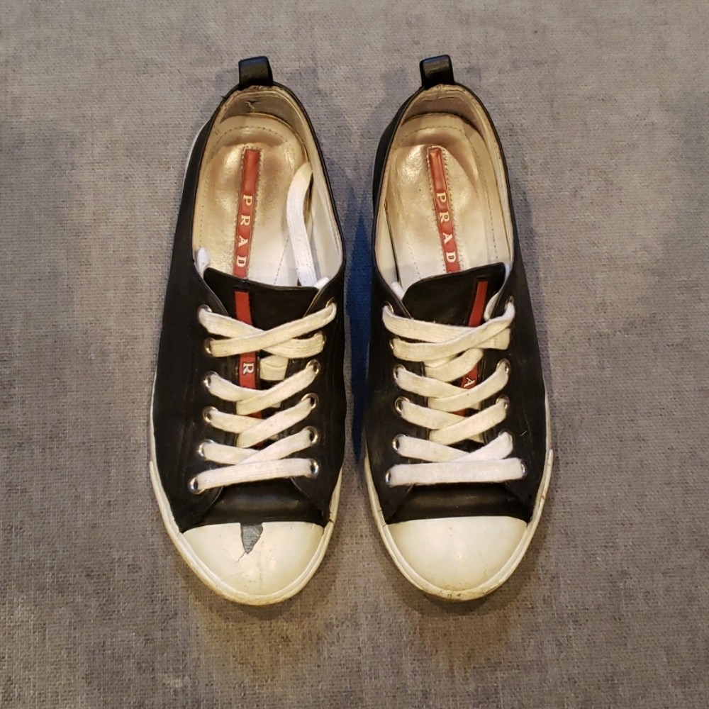 Prada Cap Toe Leather Sneakers